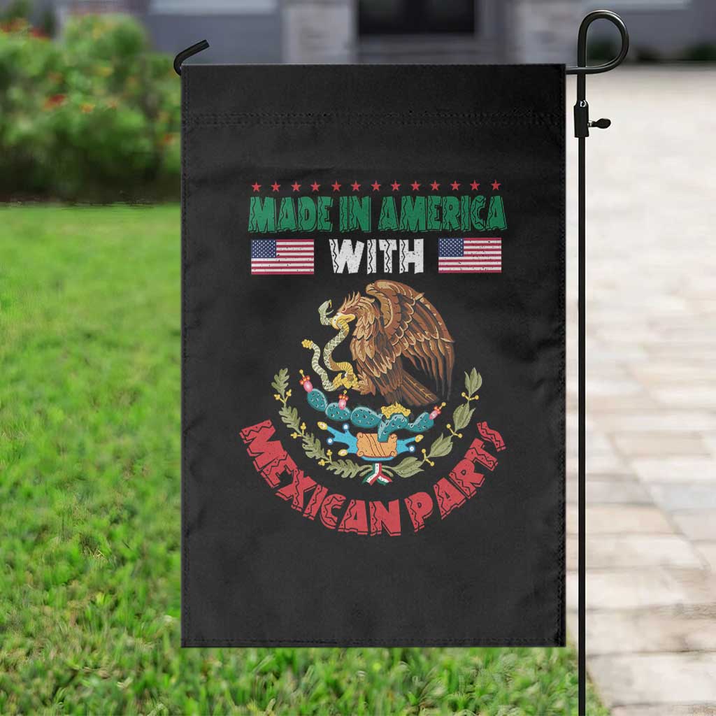 Made In America With Mexican Parts Garden Flag Mexico Coat of Arms Half Mexican Roots - Wonder Print Shop