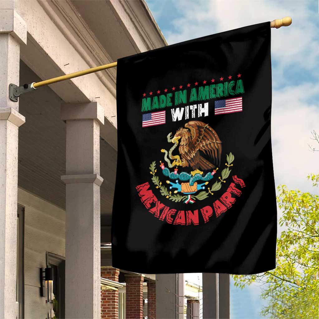 Made In America With Mexican Parts Garden Flag Mexico Coat of Arms Half Mexican Roots - Wonder Print Shop