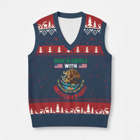 Made In America With Mexican Parts V-Neck Knit Sweater Vest Mexico Coat of Arms Half Mexican Roots - Wonder Print Shop