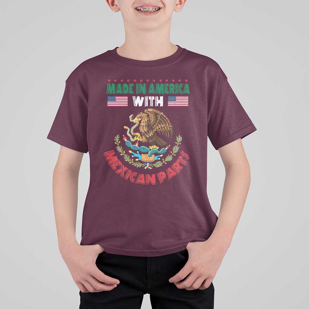 Made In America With Mexican Parts T Shirt For Kid Mexico Coat of Arms Half Mexican Roots - Wonder Print Shop