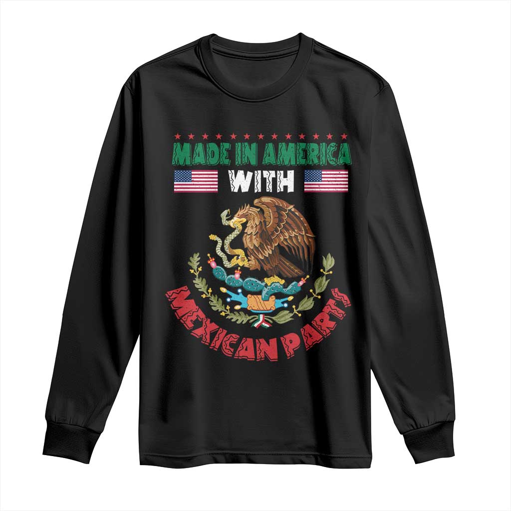 Made In America With Mexican Parts Long Sleeve Shirt Mexico Coat of Arms Half Mexican Roots - Wonder Print Shop