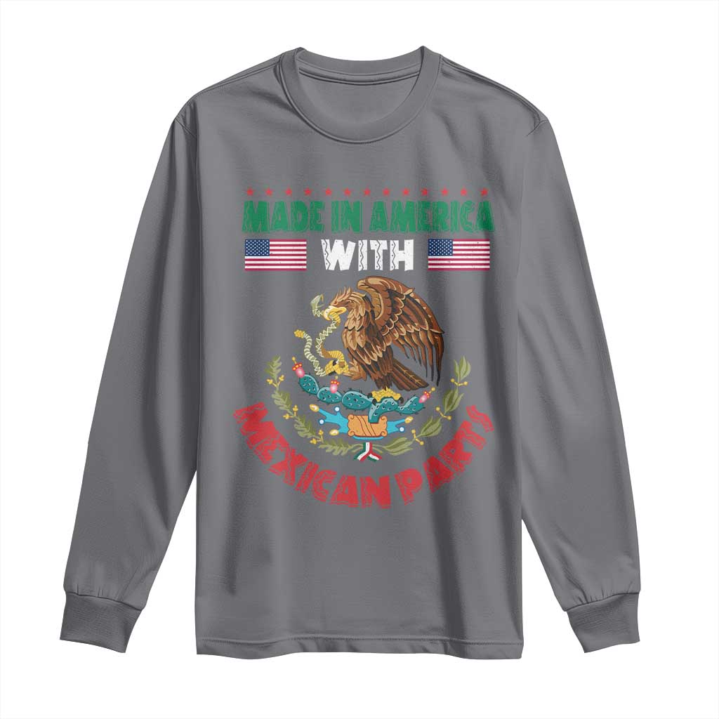 Made In America With Mexican Parts Long Sleeve Shirt Mexico Coat of Arms Half Mexican Roots - Wonder Print Shop