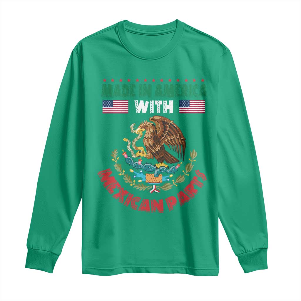 Made In America With Mexican Parts Long Sleeve Shirt Mexico Coat of Arms Half Mexican Roots - Wonder Print Shop