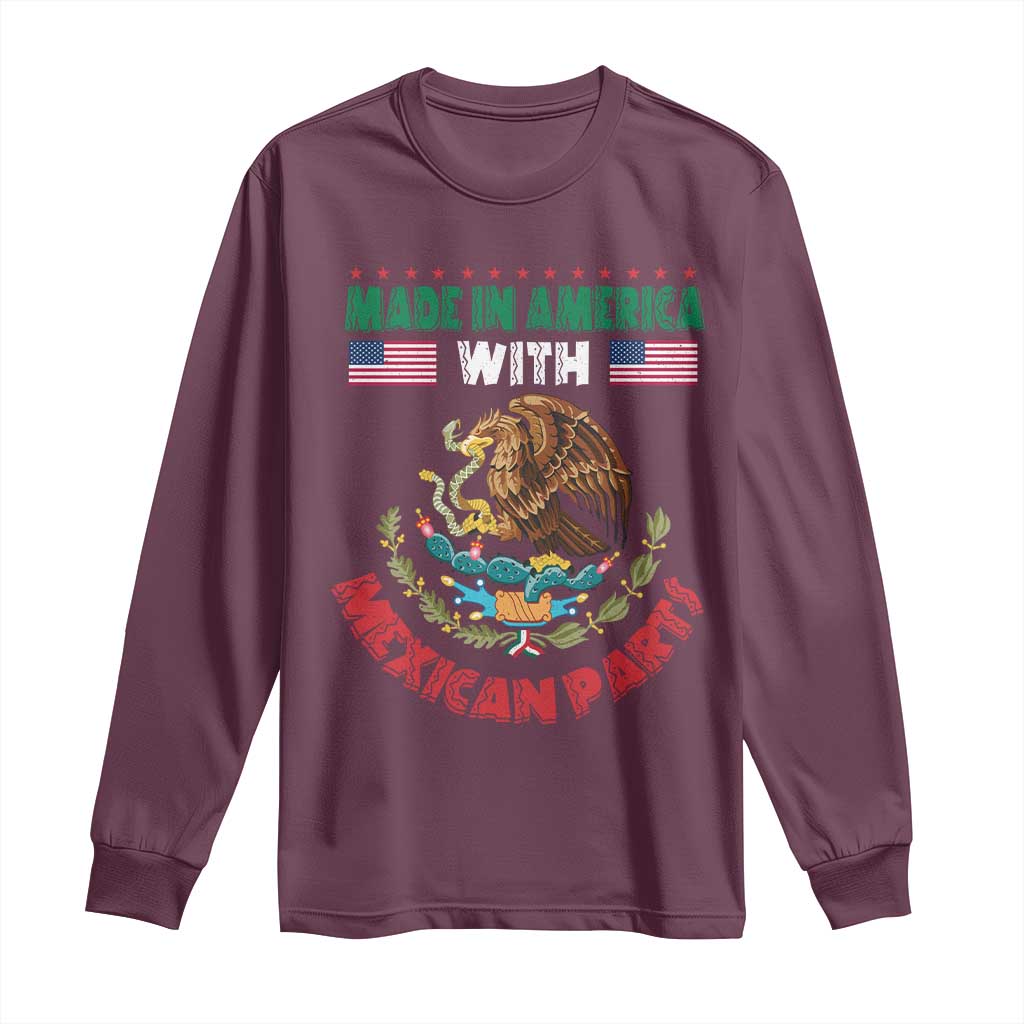 Made In America With Mexican Parts Long Sleeve Shirt Mexico Coat of Arms Half Mexican Roots - Wonder Print Shop