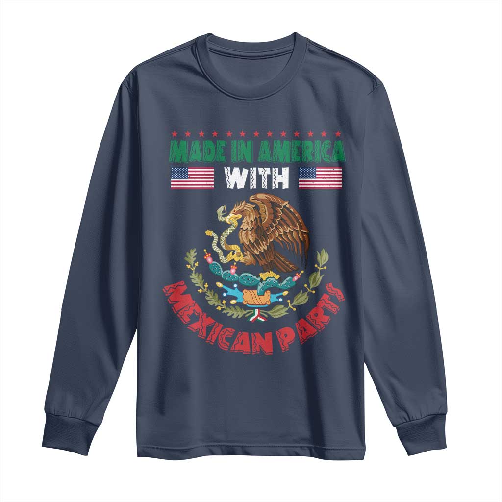 Made In America With Mexican Parts Long Sleeve Shirt Mexico Coat of Arms Half Mexican Roots - Wonder Print Shop