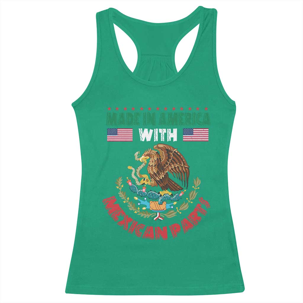 Made In America With Mexican Parts Racerback Tank Top Mexico Coat of Arms Half Mexican Roots - Wonder Print Shop