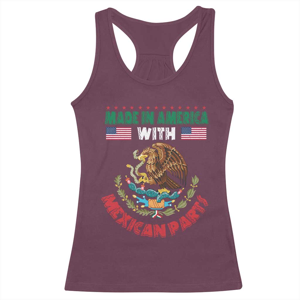 Made In America With Mexican Parts Racerback Tank Top Mexico Coat of Arms Half Mexican Roots - Wonder Print Shop