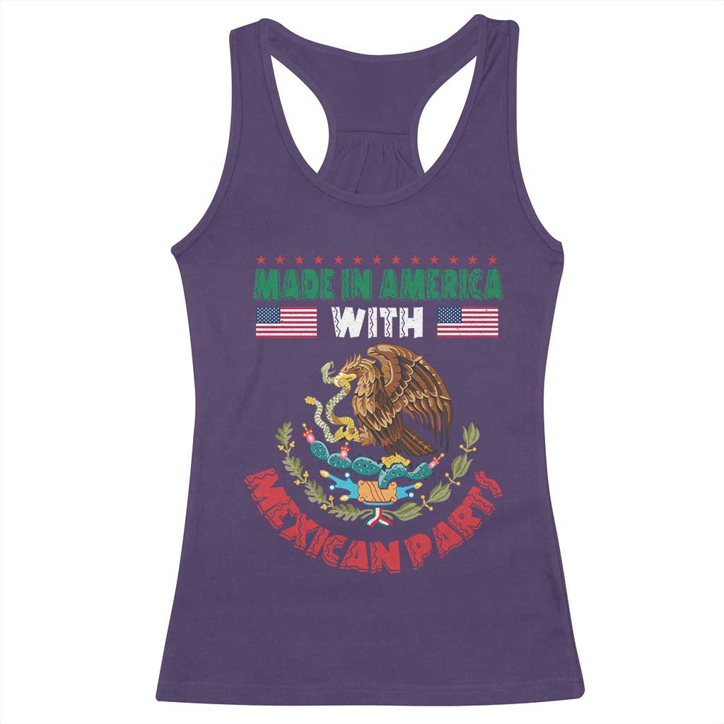 Made In America With Mexican Parts Racerback Tank Top Mexico Coat of Arms Half Mexican Roots - Wonder Print Shop