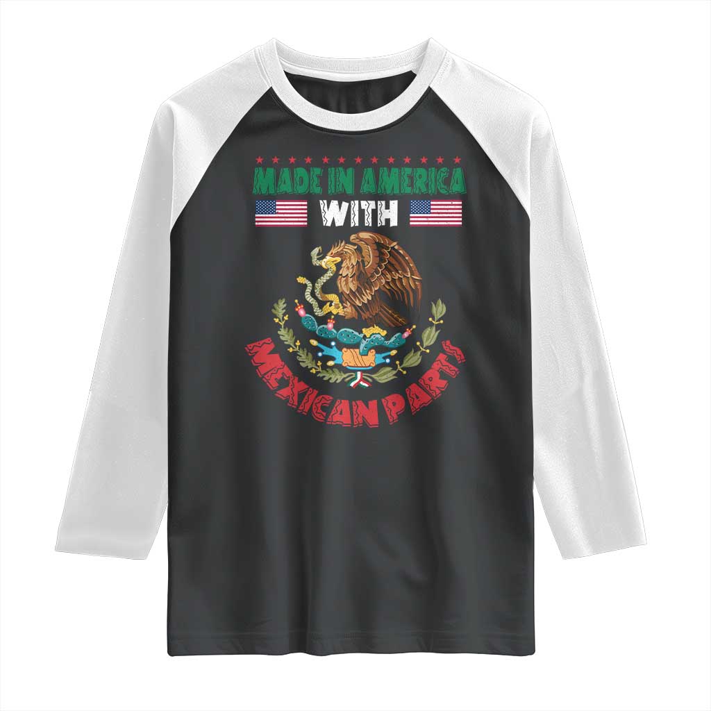 Made In America With Mexican Parts Raglan Shirt Mexico Coat of Arms Half Mexican Roots - Wonder Print Shop