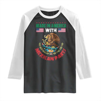 Made In America With Mexican Parts Raglan Shirt Mexico Coat of Arms Half Mexican Roots - Wonder Print Shop