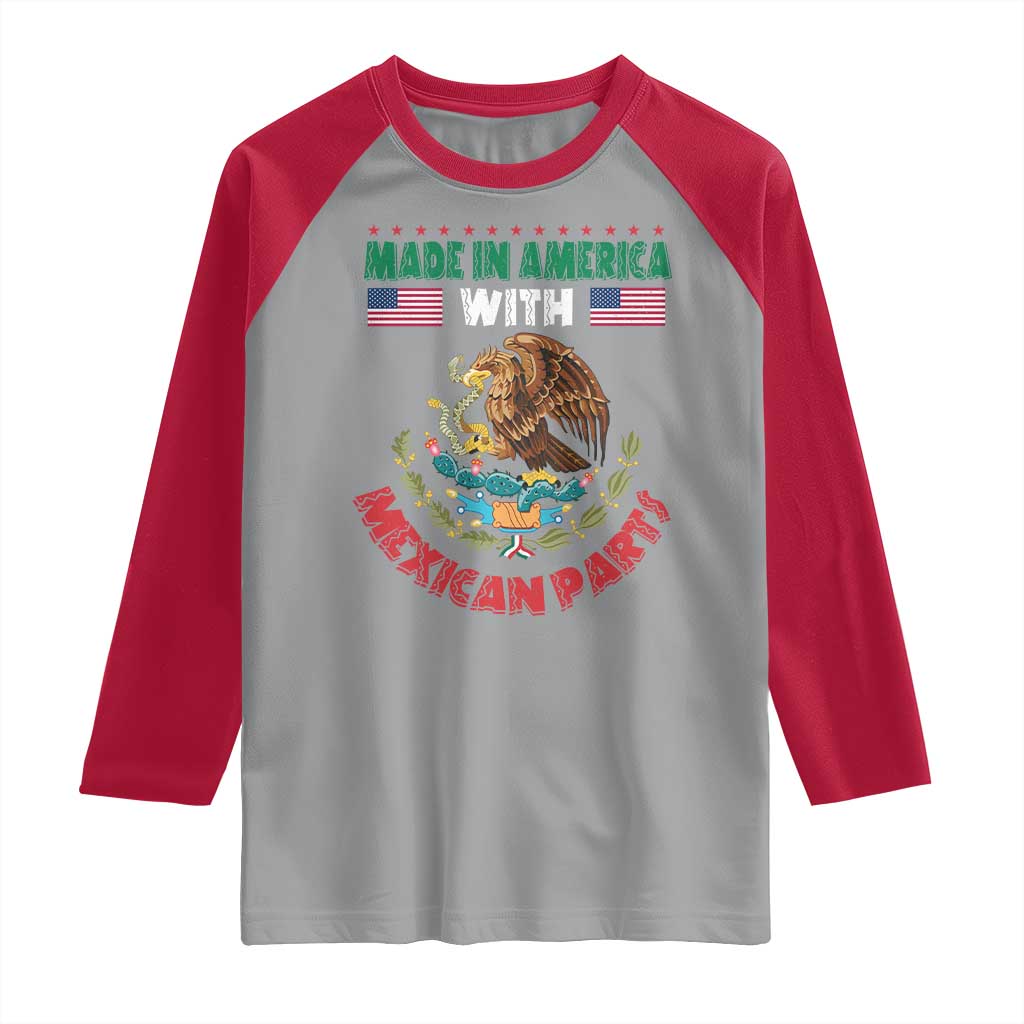 Made In America With Mexican Parts Raglan Shirt Mexico Coat of Arms Half Mexican Roots - Wonder Print Shop