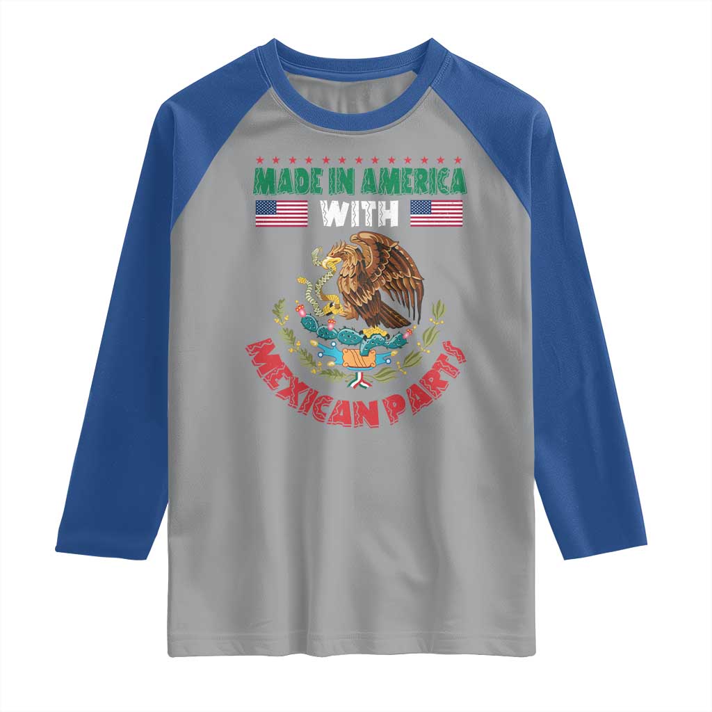 Made In America With Mexican Parts Raglan Shirt Mexico Coat of Arms Half Mexican Roots - Wonder Print Shop