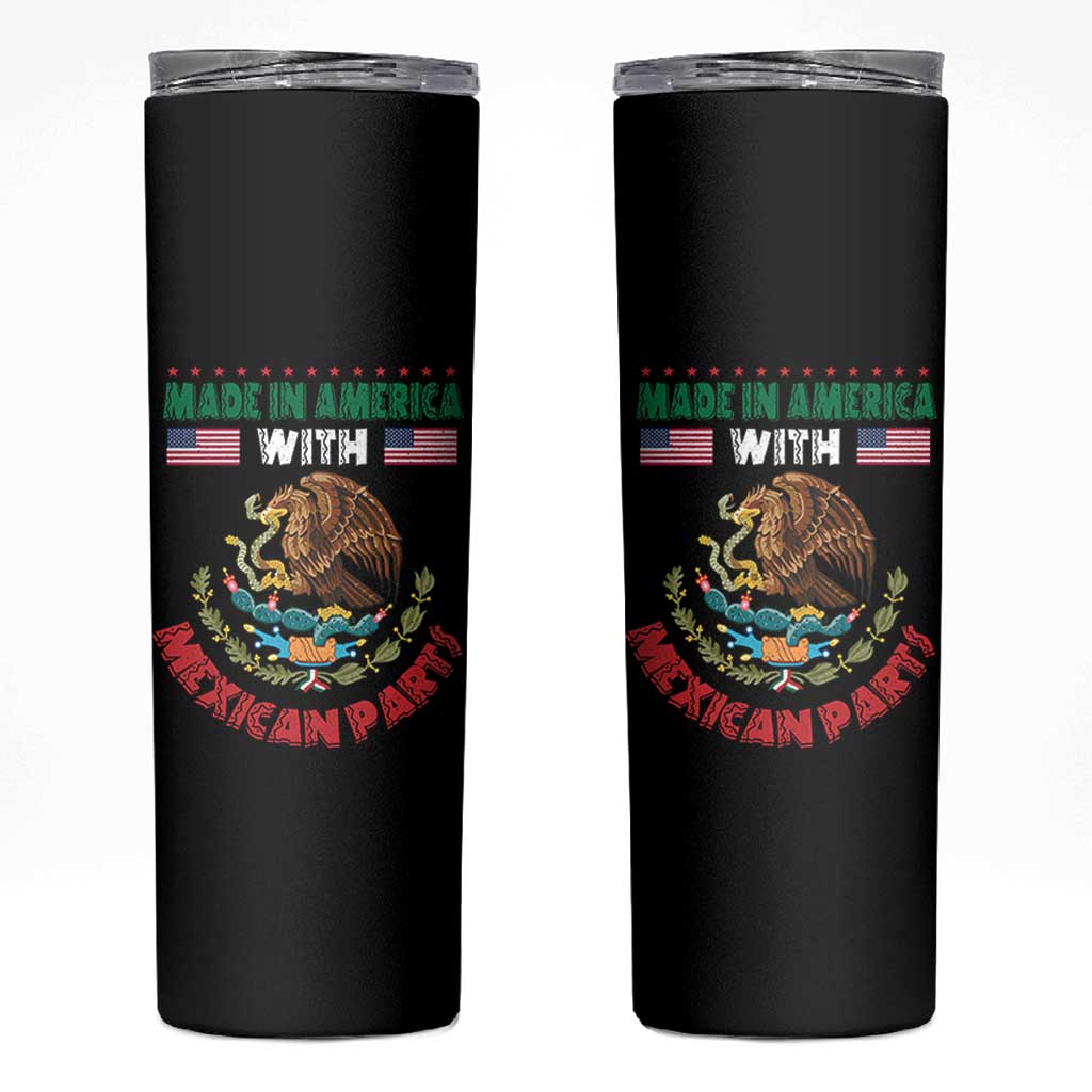 Made In America With Mexican Parts Skinny Tumbler Mexico Coat of Arms Half Mexican Roots - Wonder Print Shop