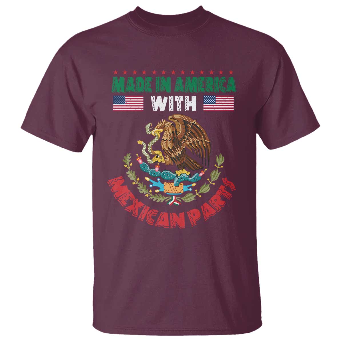 Made In America With Mexican Parts T Shirt Mexico Coat of Arms Half Mexican Roots - Wonder Print Shop
