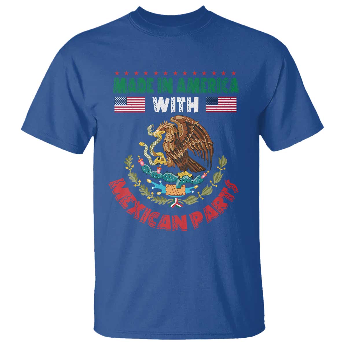 Made In America With Mexican Parts T Shirt Mexico Coat of Arms Half Mexican Roots - Wonder Print Shop