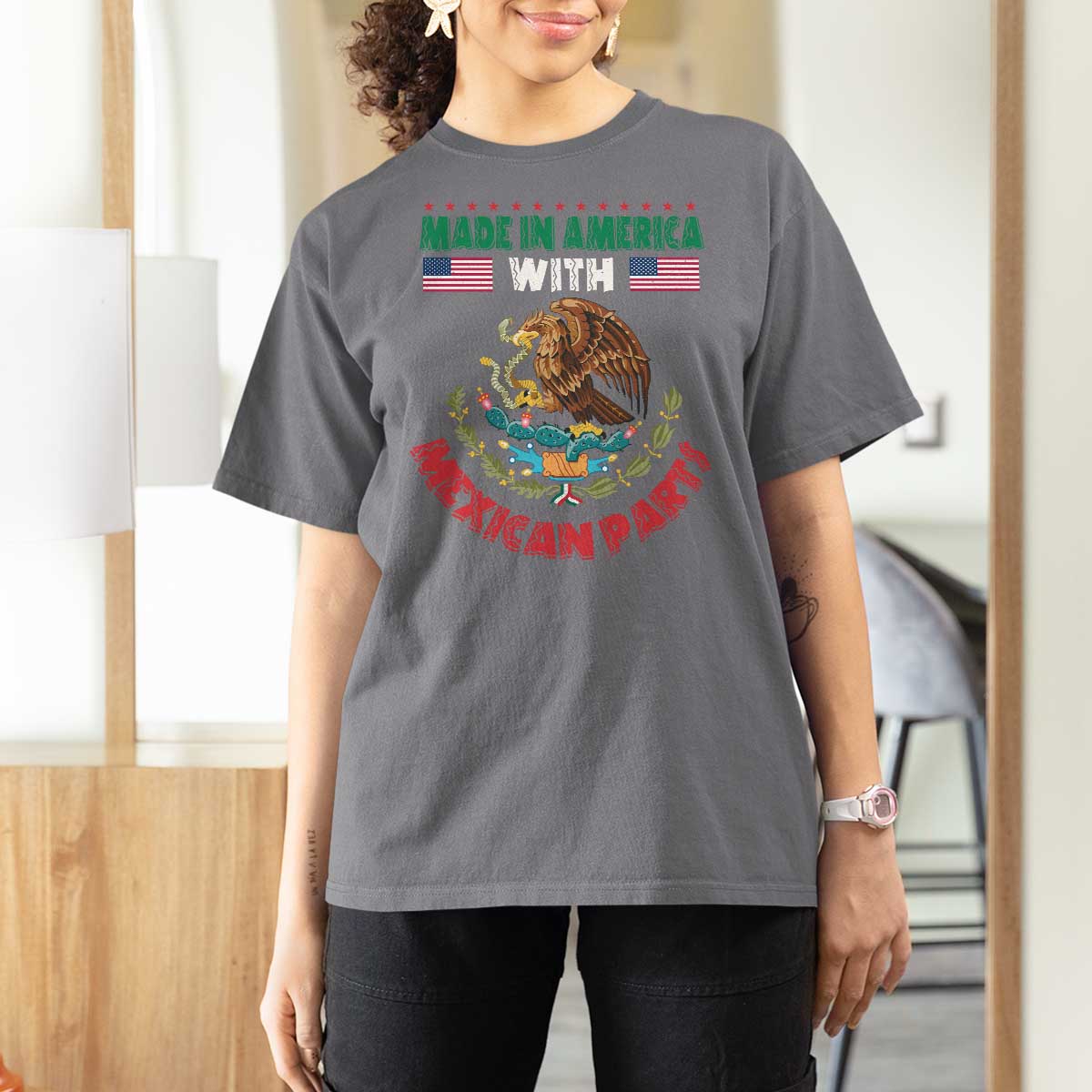 Made In America With Mexican Parts T Shirt For Women Mexico Coat of Arms Half Mexican Roots - Wonder Print Shop