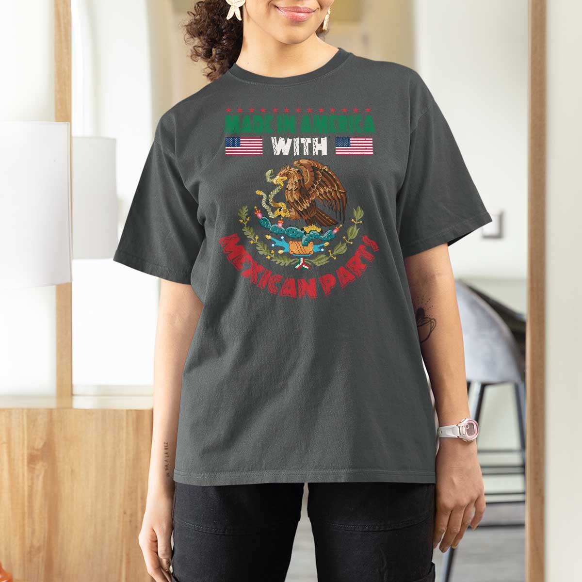 Made In America With Mexican Parts T Shirt For Women Mexico Coat of Arms Half Mexican Roots - Wonder Print Shop