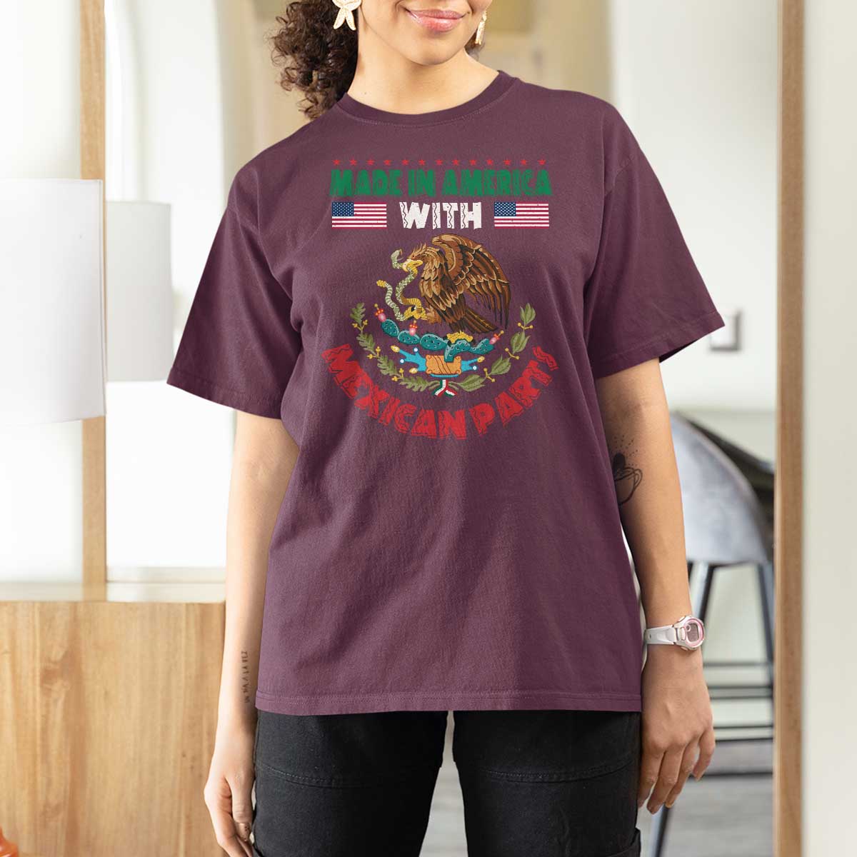 Made In America With Mexican Parts T Shirt For Women Mexico Coat of Arms Half Mexican Roots - Wonder Print Shop