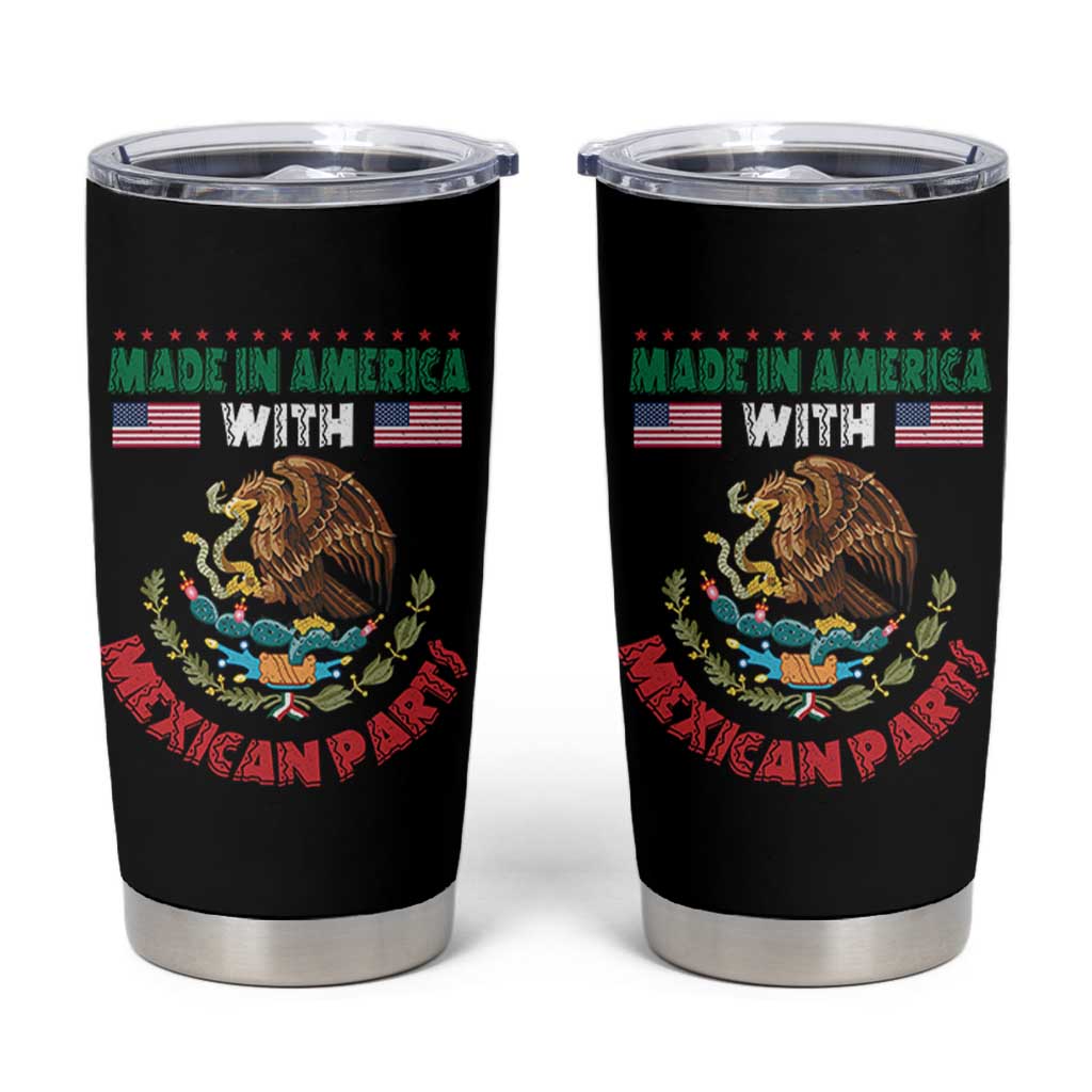 Made In America With Mexican Parts Tumbler Cup Mexico Coat of Arms Half Mexican Roots - Wonder Print Shop