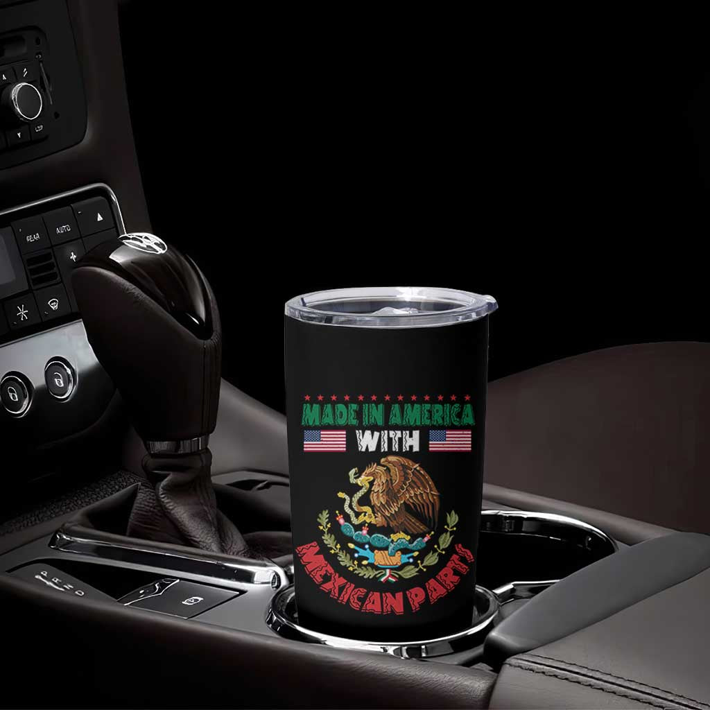 Made In America With Mexican Parts Tumbler Cup Mexico Coat of Arms Half Mexican Roots - Wonder Print Shop