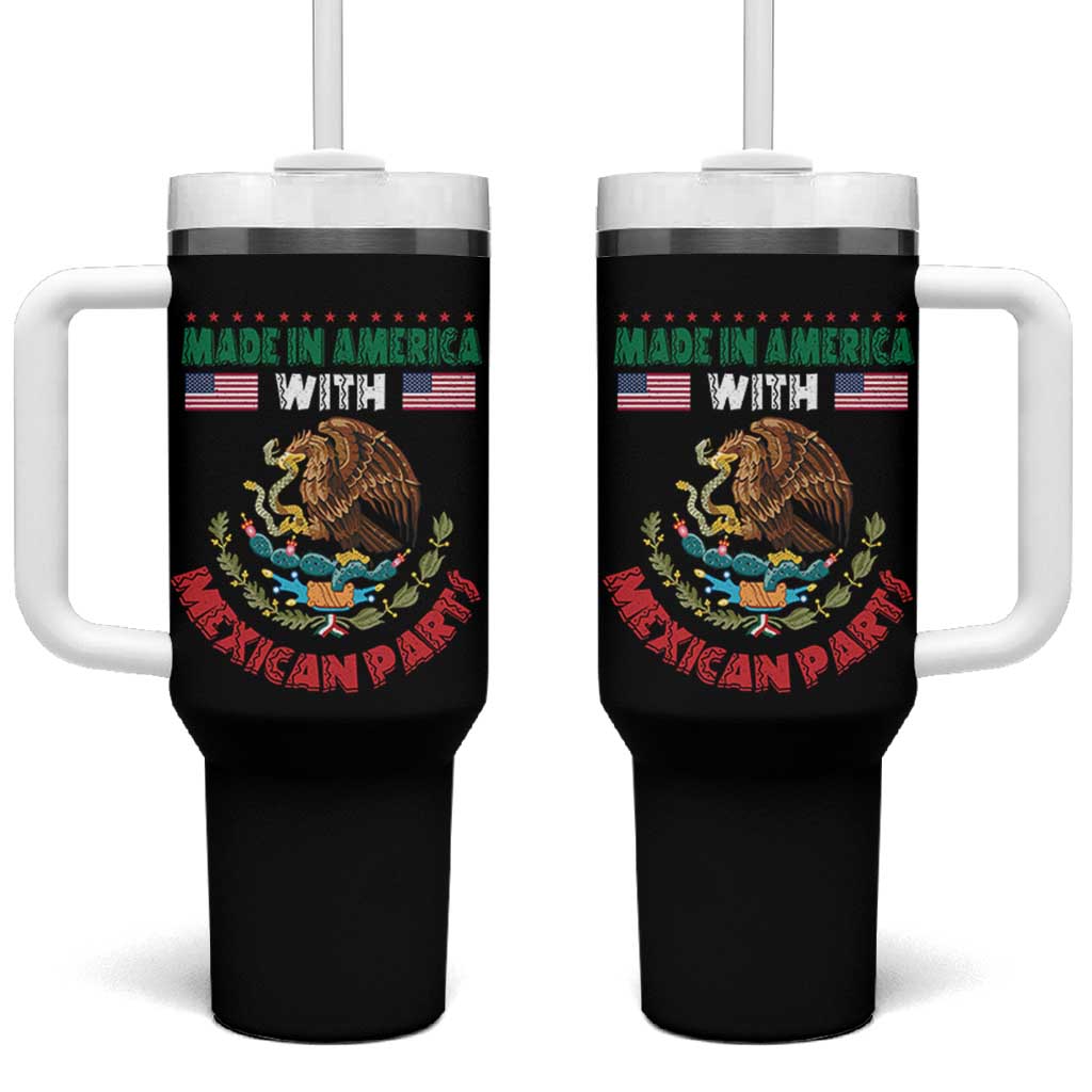 Made In America With Mexican Parts Tumbler With Handle Mexico Coat of Arms Half Mexican Roots - Wonder Print Shop