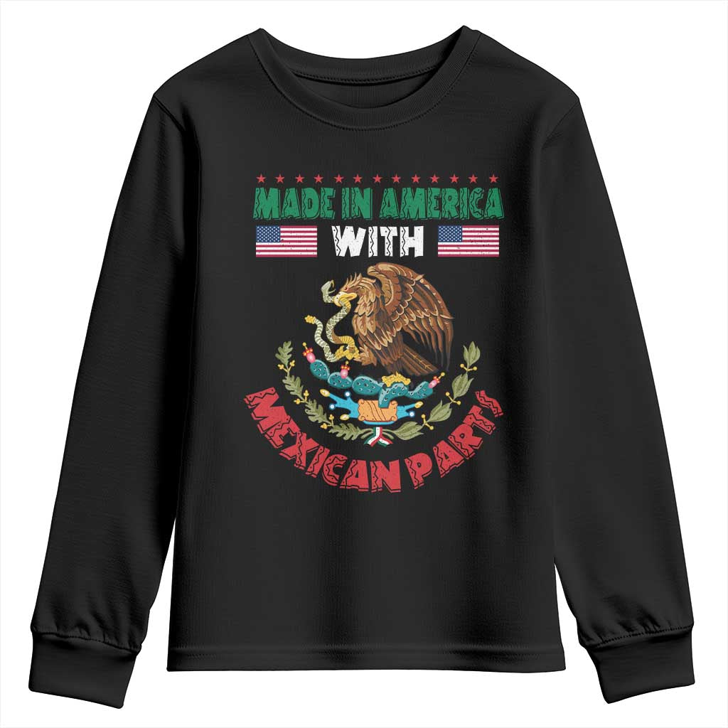 Made In America With Mexican Parts Youth Sweatshirt Mexico Coat of Arms Half Mexican Roots - Wonder Print Shop