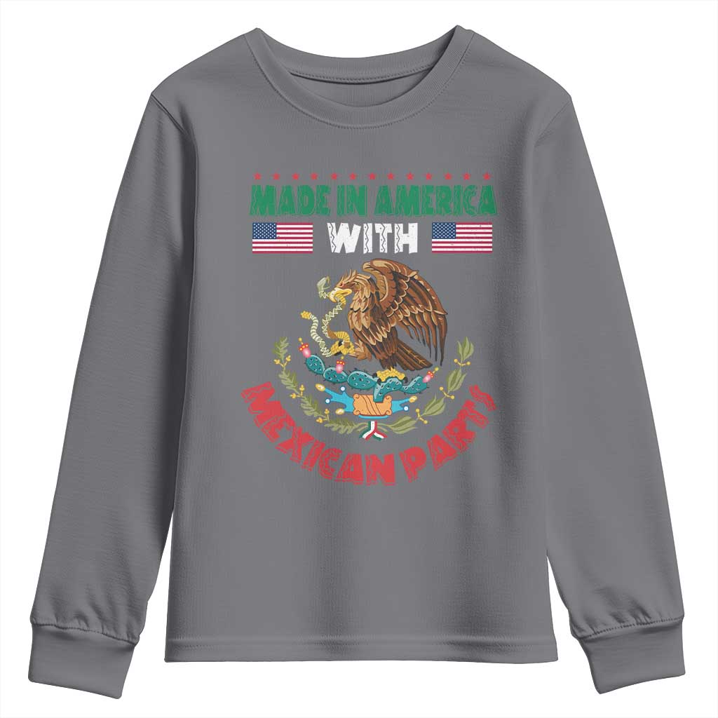 Made In America With Mexican Parts Youth Sweatshirt Mexico Coat of Arms Half Mexican Roots - Wonder Print Shop