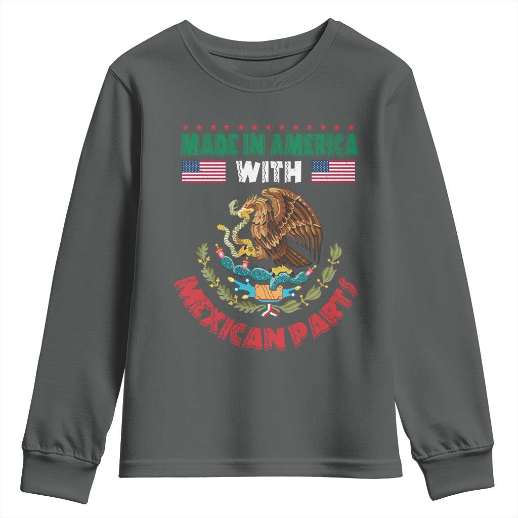 Made In America With Mexican Parts Youth Sweatshirt Mexico Coat of Arms Half Mexican Roots - Wonder Print Shop