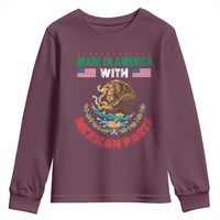 Made In America With Mexican Parts Youth Sweatshirt Mexico Coat of Arms Half Mexican Roots - Wonder Print Shop