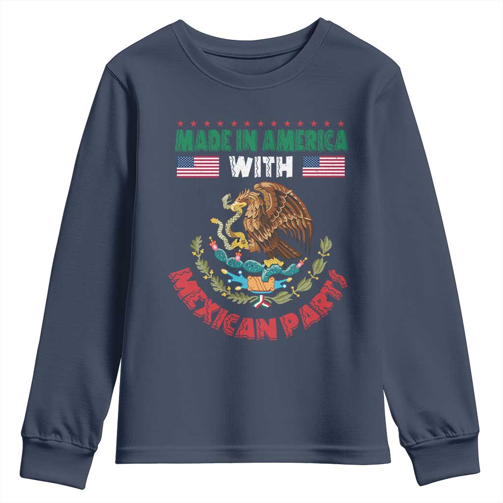 Made In America With Mexican Parts Youth Sweatshirt Mexico Coat of Arms Half Mexican Roots - Wonder Print Shop
