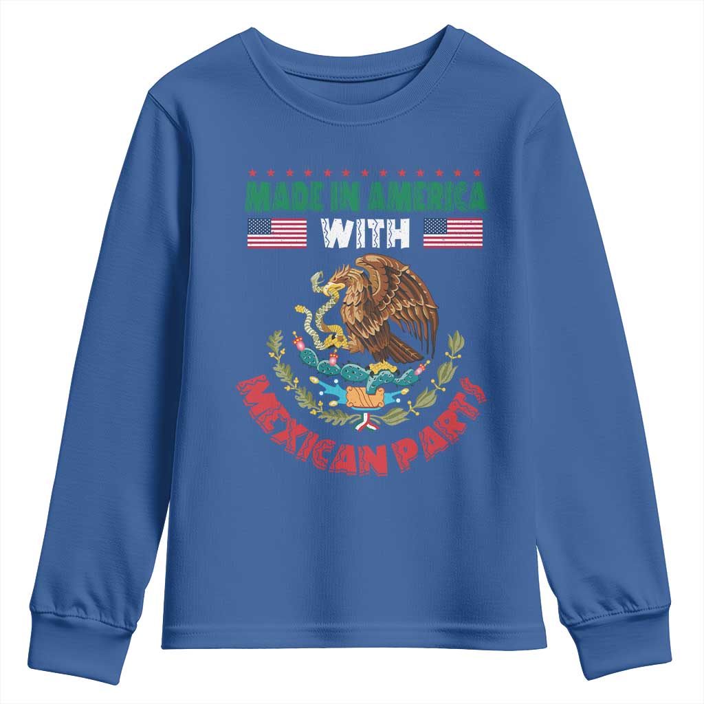 Made In America With Mexican Parts Youth Sweatshirt Mexico Coat of Arms Half Mexican Roots - Wonder Print Shop
