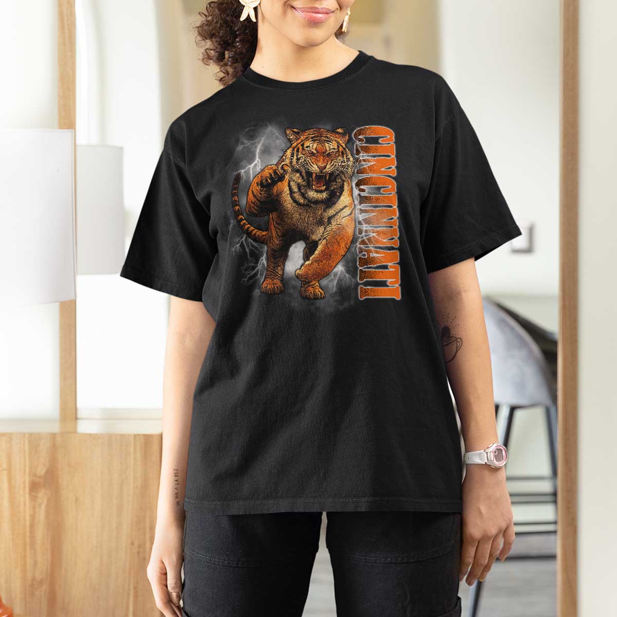 Cincinnati Tiger T Shirt For Women Bootleg Vintage - Wonder Print Shop