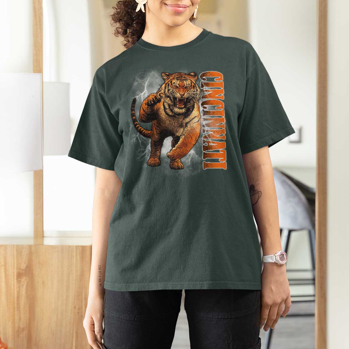 Cincinnati Tiger T Shirt For Women Bootleg Vintage - Wonder Print Shop