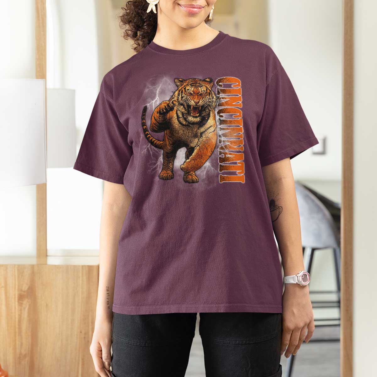 Cincinnati Tiger T Shirt For Women Bootleg Vintage - Wonder Print Shop