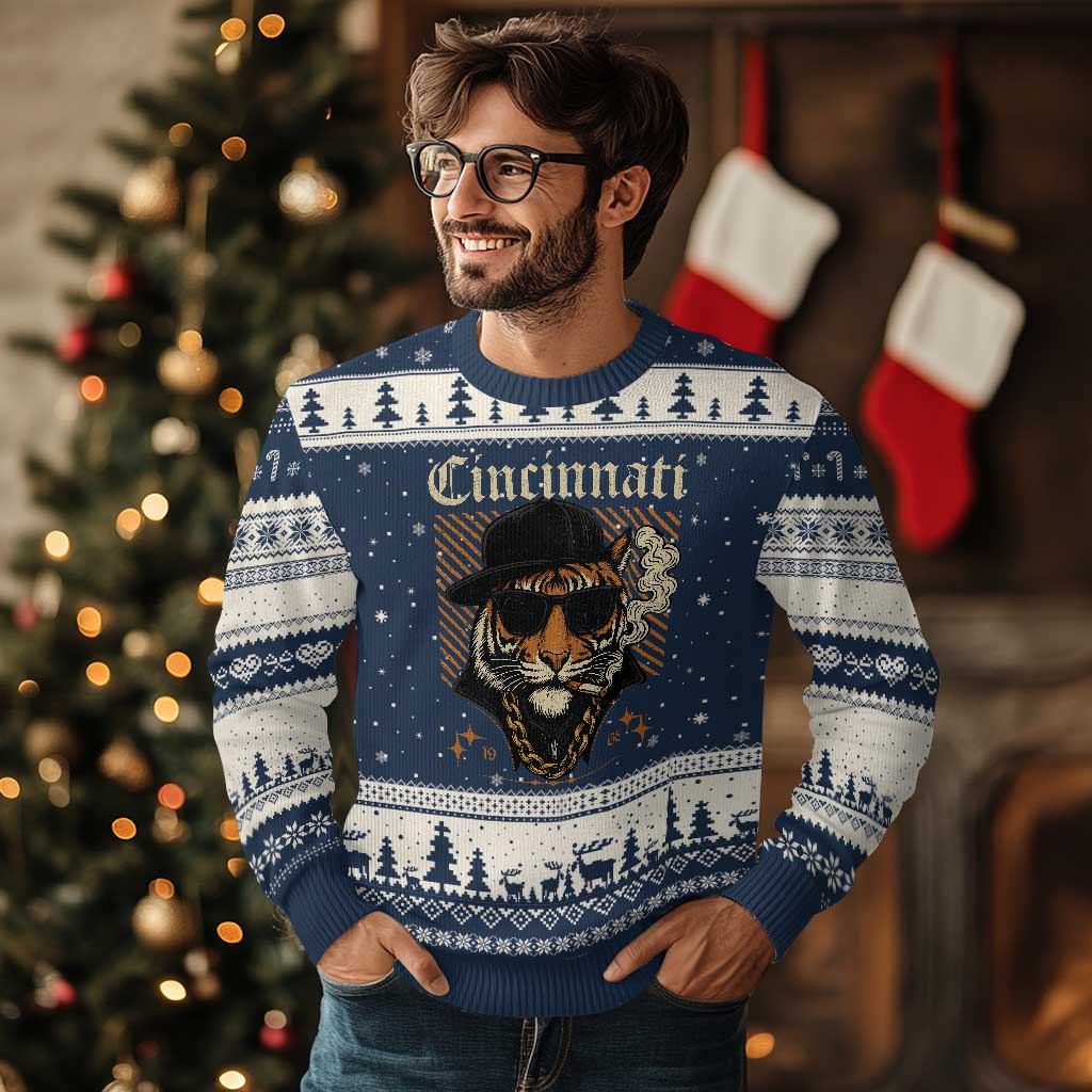 Cincinnati Tiger Ugly Christmas Sweater Retro Vintage Mascot Sports Fan - Wonder Print Shop