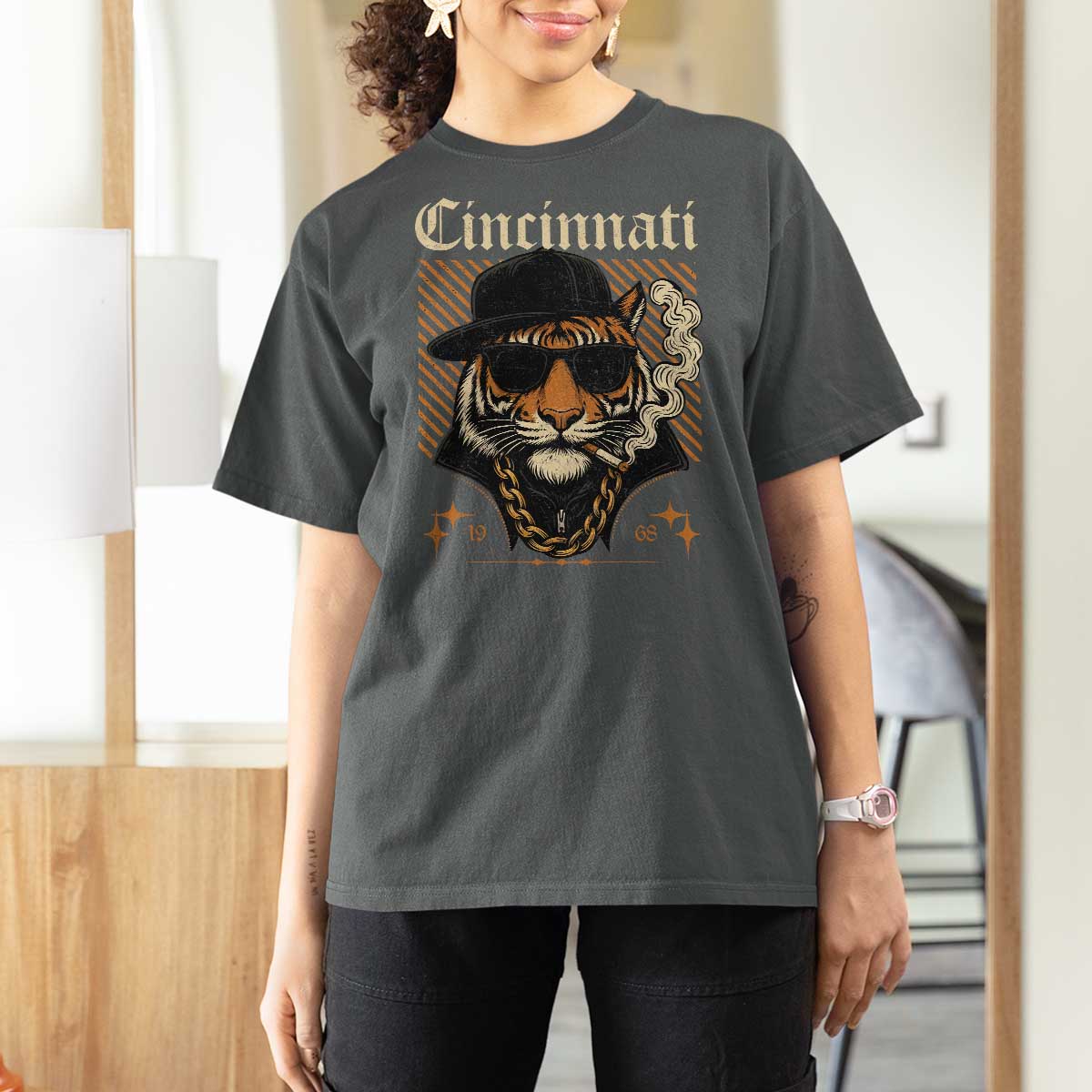 Cincinnati Tiger T Shirt For Women Retro Vintage Mascot Sports Fan - Wonder Print Shop