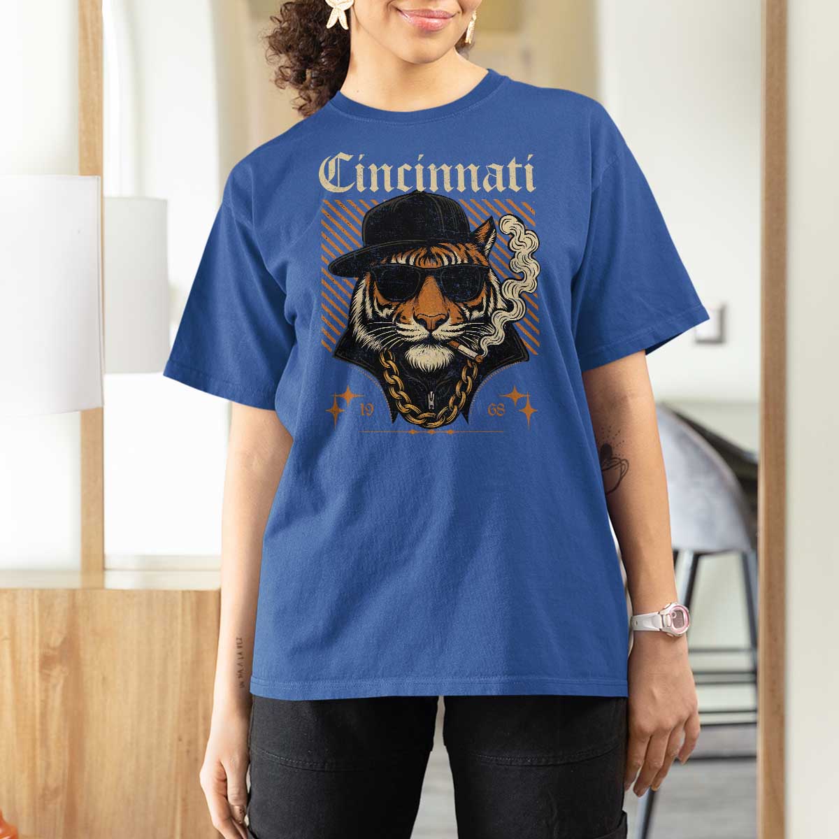 Cincinnati Tiger T Shirt For Women Retro Vintage Mascot Sports Fan - Wonder Print Shop