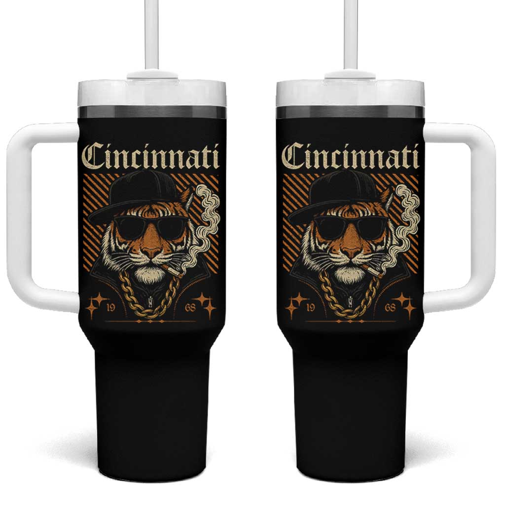 Cincinnati Tiger Tumbler With Handle Retro Vintage Mascot Sports Fan - Wonder Print Shop