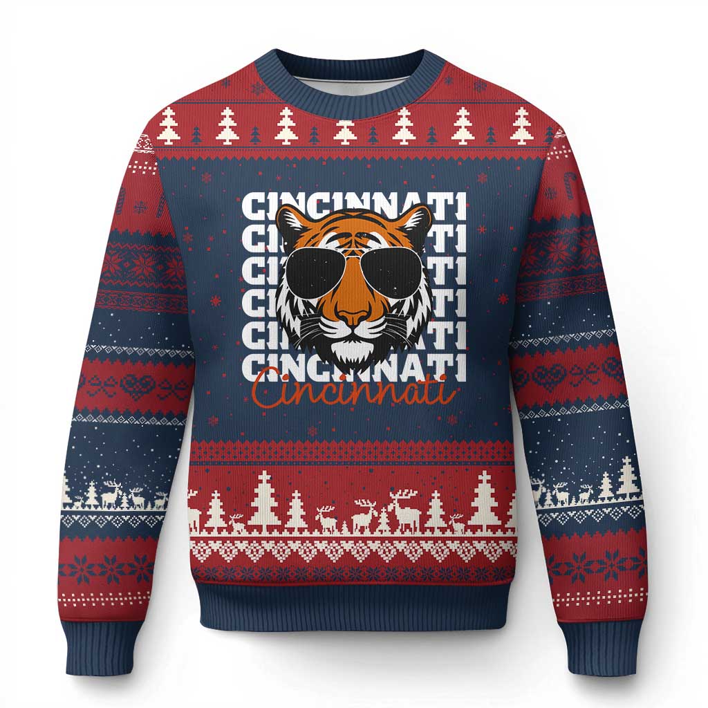 Cincinnati Tiger Ugly Christmas Sweater Retro Vintage Novelty Sports Fan - Wonder Print Shop