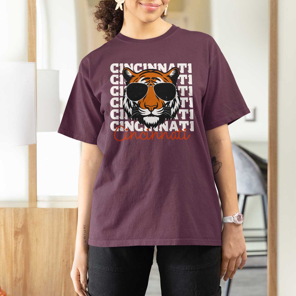 Cincinnati Tiger T Shirt For Women Retro Vintage Novelty Sports Fan - Wonder Print Shop