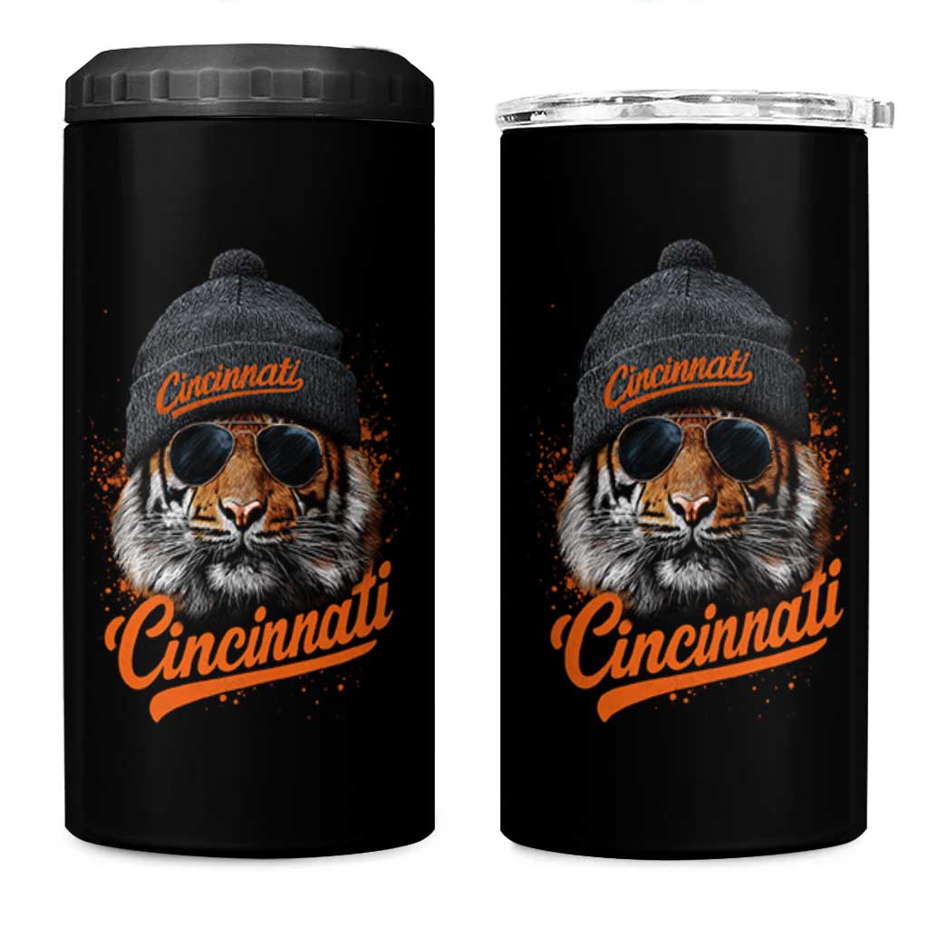 Cincinnati Tiger 4 in 1 Can Cooler Tumbler Retro Vintage Watercolors Sport - Wonder Print Shop