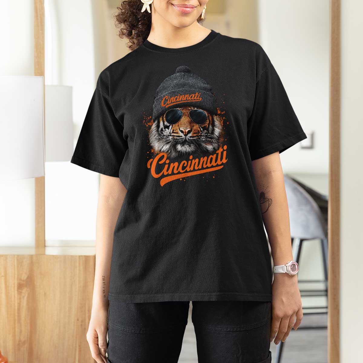 Cincinnati Tiger T Shirt For Women Retro Vintage Watercolors Sport - Wonder Print Shop