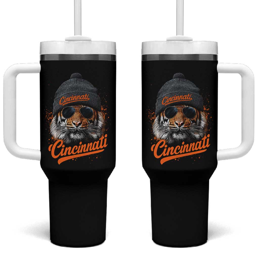 Cincinnati Tiger Tumbler With Handle Retro Vintage Watercolors Sport - Wonder Print Shop