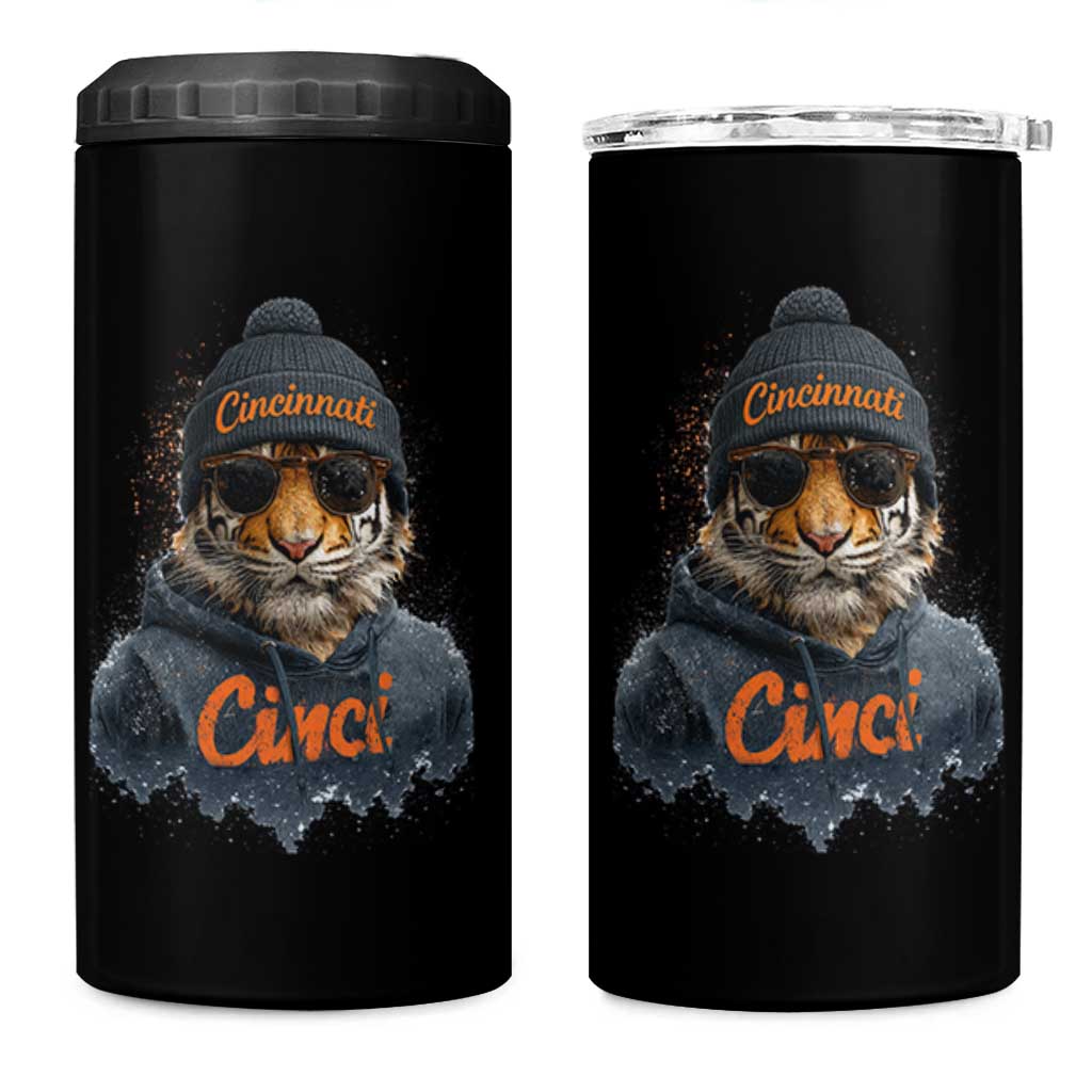 Cincinnati Tiger 4 in 1 Can Cooler Tumbler Retro Vintage Watercolors - Wonder Print Shop