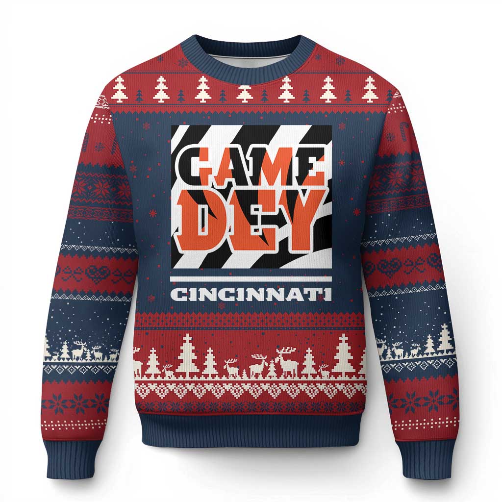 Cincinnati Ugly Christmas Sweater Retro Vintage Game Dey White Stripes - Wonder Print Shop