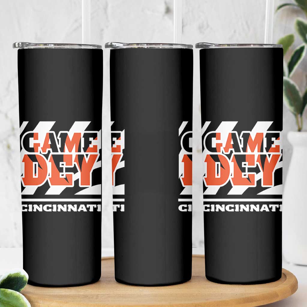 Cincinnati Skinny Tumbler Retro Vintage Game Dey White Stripes - Wonder Print Shop