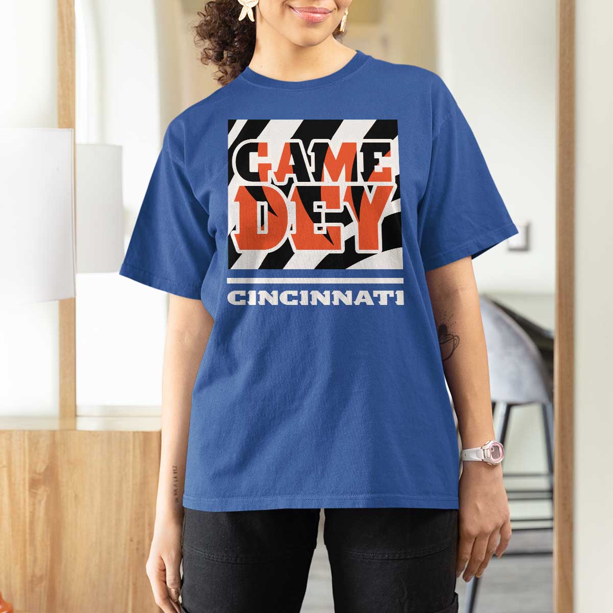 Cincinnati T Shirt For Women Retro Vintage Game Dey White Stripes - Wonder Print Shop
