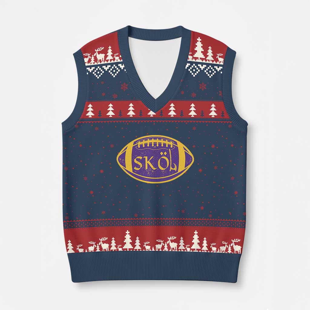 Skol Football V-Neck Knit Sweater Vest Retro Nordic Scandinavian Warrior Vikings Axe - Wonder Print Shop