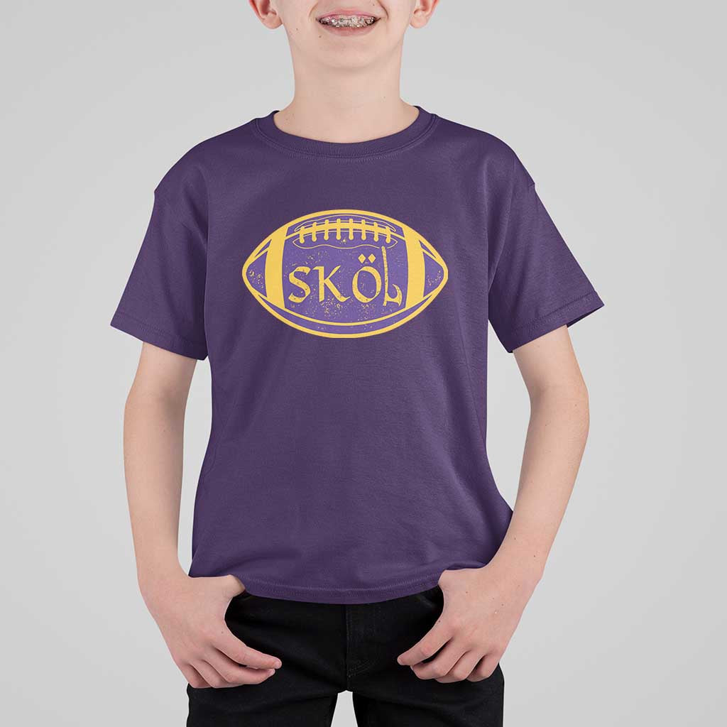 Skol Football T Shirt For Kid Retro Nordic Scandinavian Warrior Vikings Axe - Wonder Print Shop