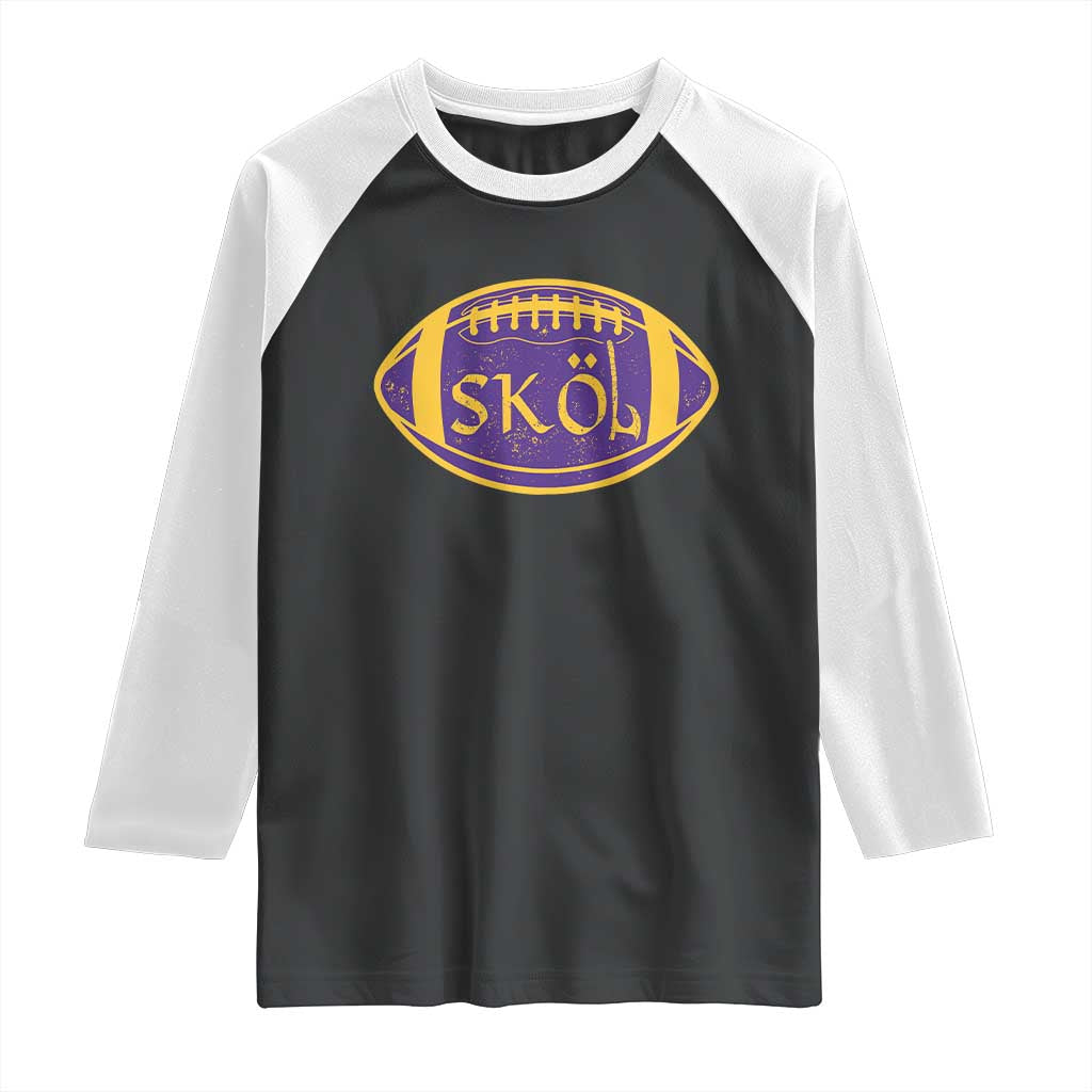 Skol Football Raglan Shirt Retro Nordic Scandinavian Warrior Vikings Axe - Wonder Print Shop